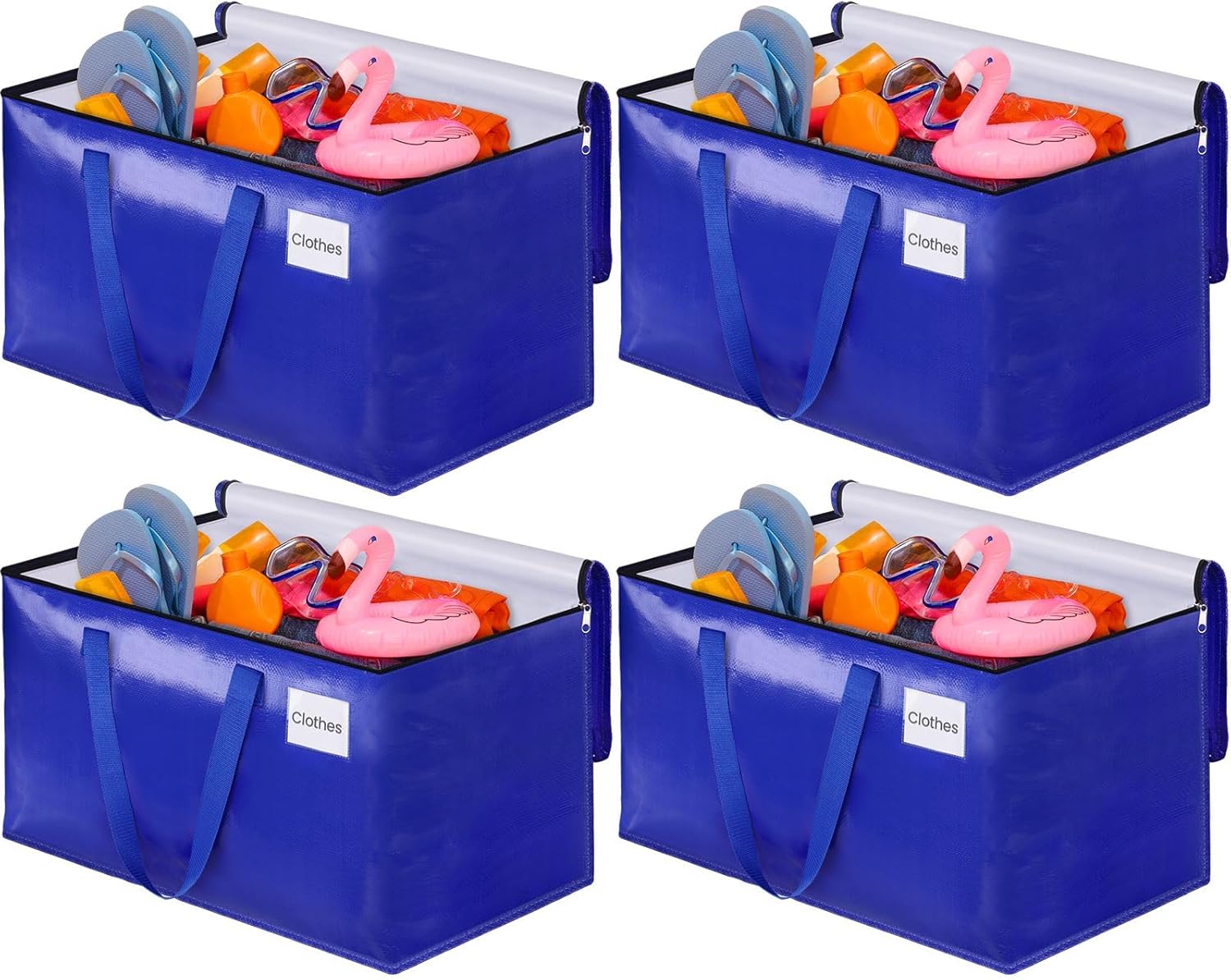 Paquete de 4 bolsas de mudanza resistentes de 125 litros, cajas de mudanza con asas reforzadas y cremalleras de alta calidad, bolsas de
