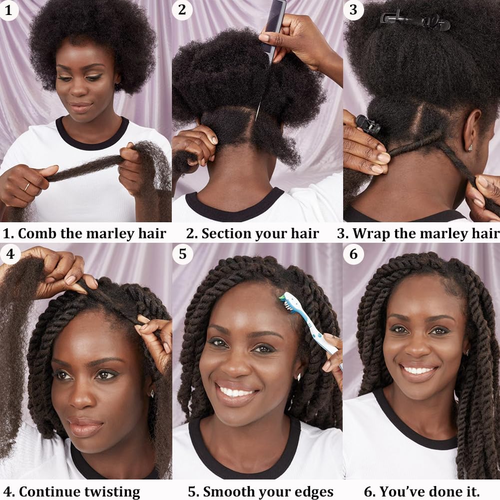 Marley Twist – 8 paquetes de cabello trenzado cubano, cabello Marley para rastas suaves, cabello previamente esponjado, 12 pulgadas, cabello de