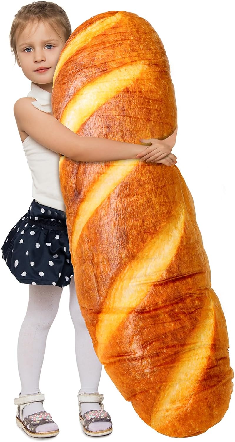 AUECOOME Almohada de pan gigante de 48 pulgadas, almohada de felpa de pan de simulación 3D, almohada de cuerpo divertida para el cuerpo, juguetes de
