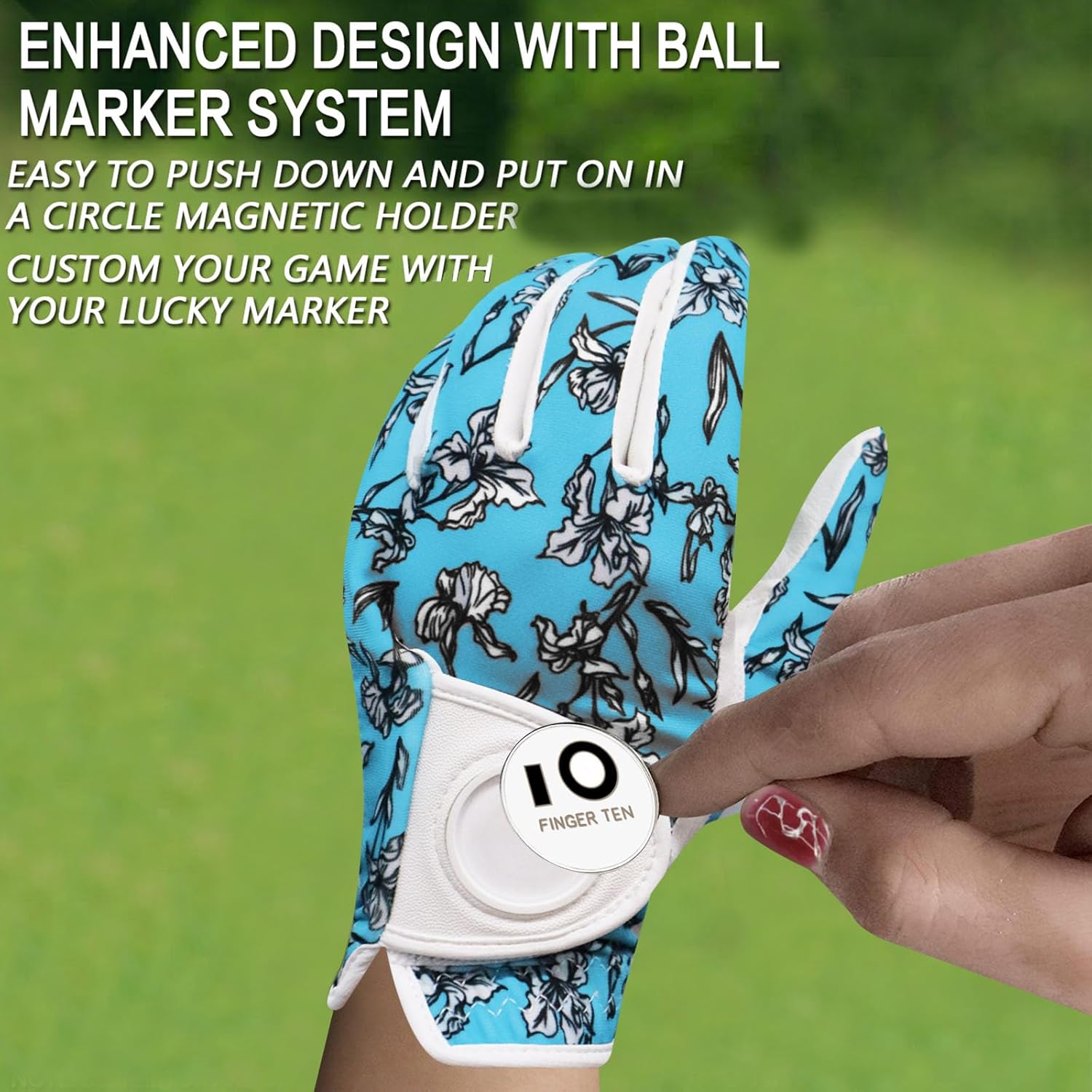 FINGER TEN Guantes de golf para mujer, mano izquierda y derecha, de cuero, con marcador de bola, guantes de colores para mujeres diestras y zurdas,