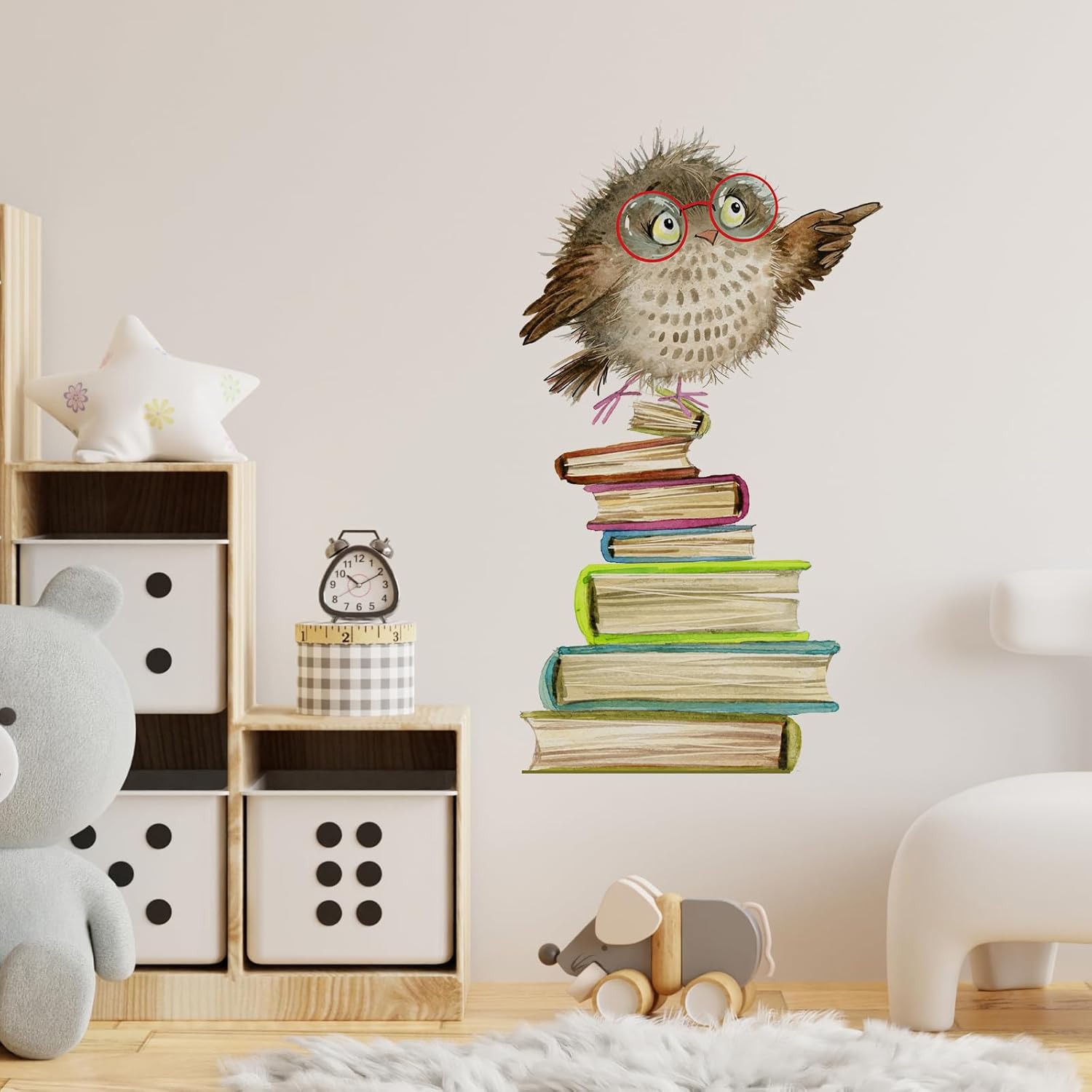 Calcomanías de pared con diseño de búhos y libros, lindos animales, papel tapiz educativo para despegar y pegar para habitación de niños, rincón de