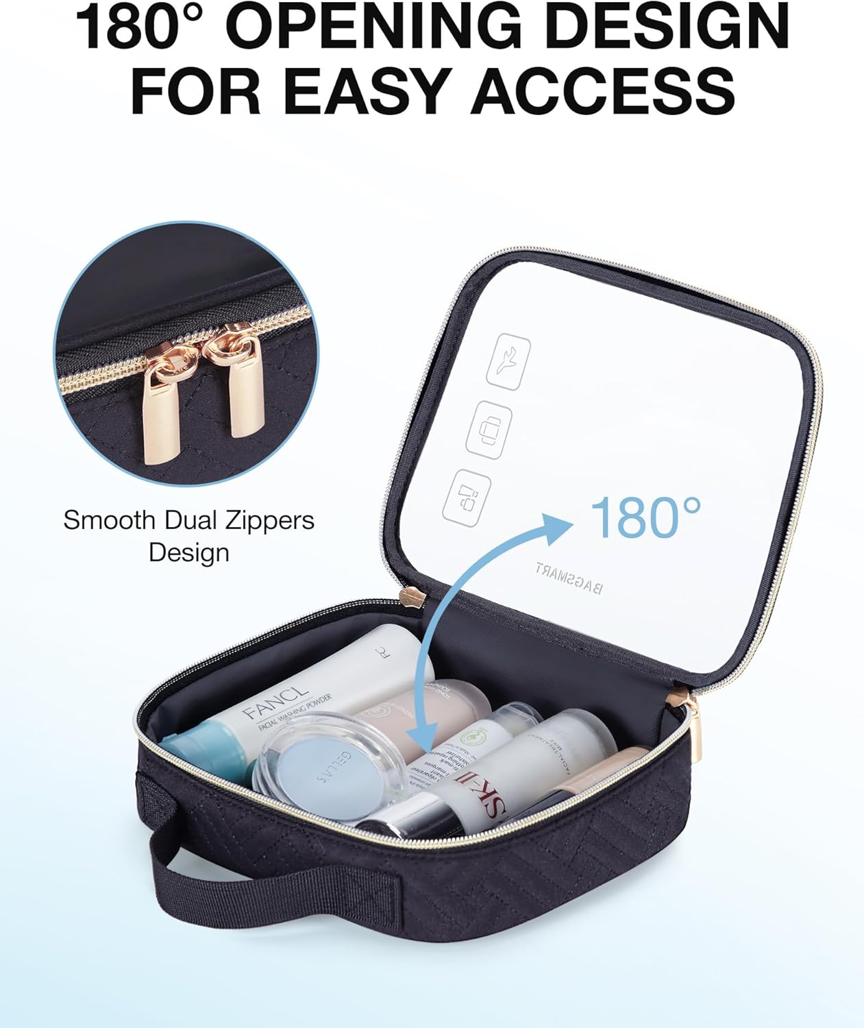 BAGSMART Bolsa de aseo aprobada por la TSA, organizador de cosméticos de maquillaje transparente, bolsa de viaje de tamaño de cuarto de galón para