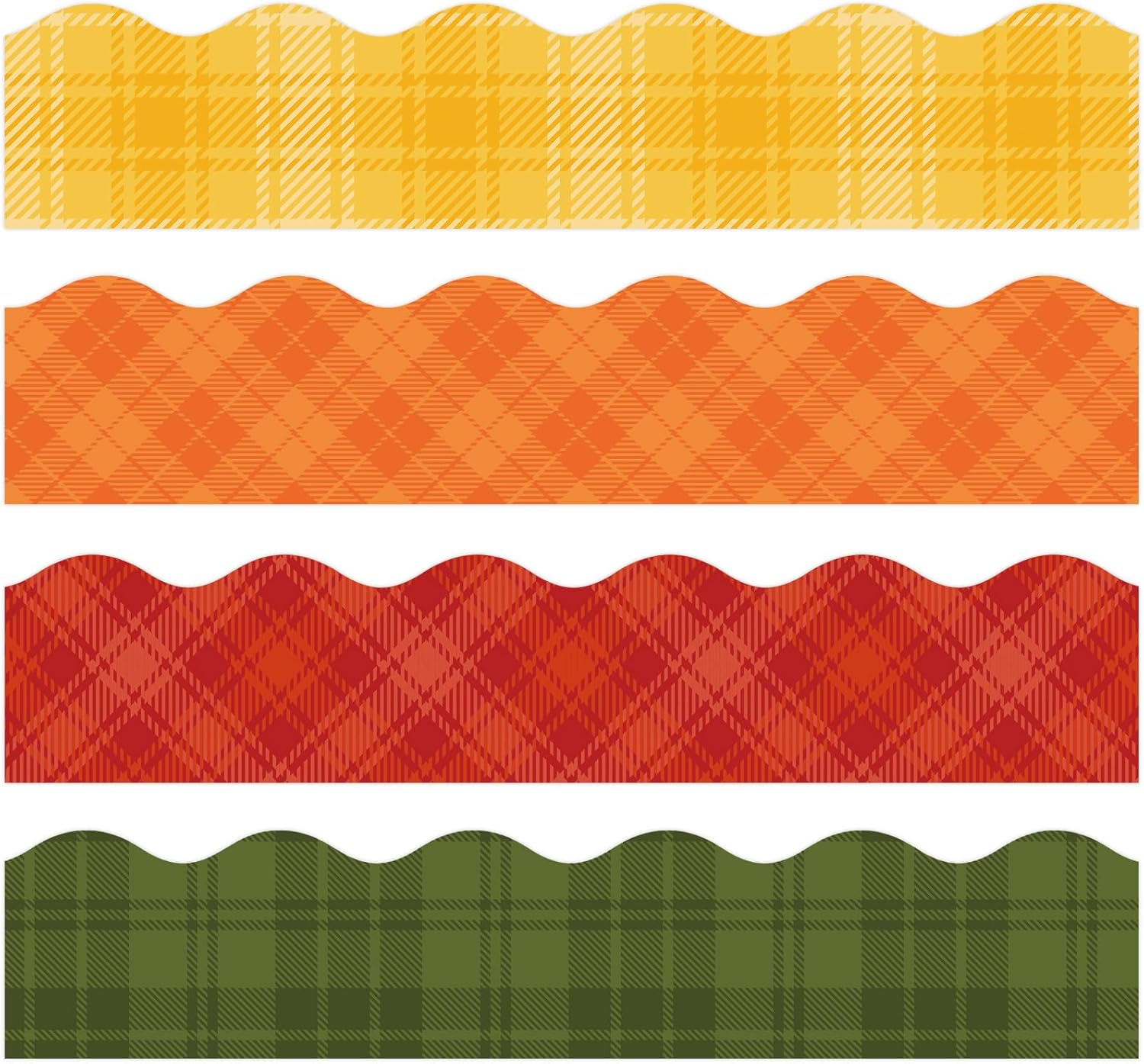 AnyDesign Tablero de anuncios a cuadros de otoño de 79 pies, con bordes autoadhesivos, naranja, verde, amarillo, rojo, borde a cuadros, borde de