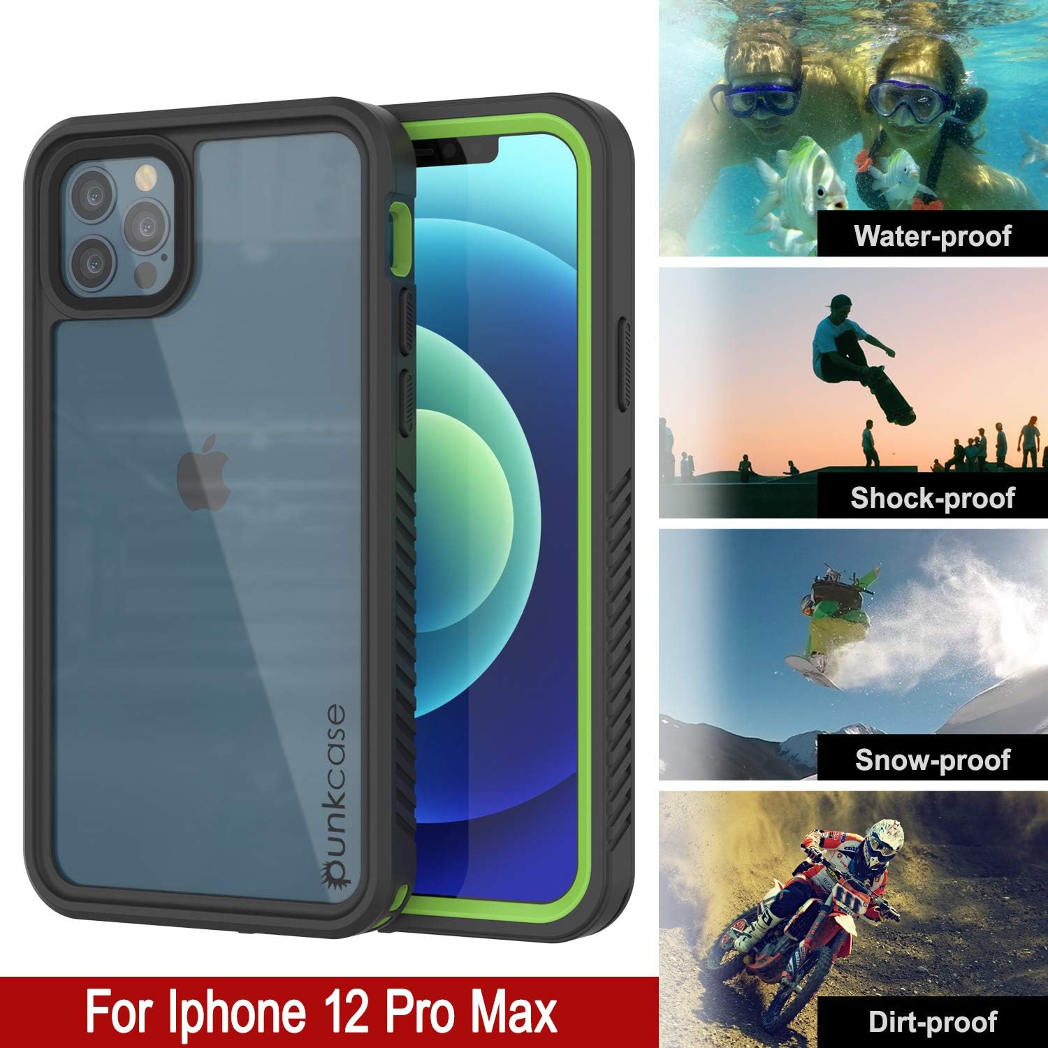 Punkcase Funda impermeable para iPhone 12 Pro Max Extreme Series Slim Fit Certificado IP68 A prueba de golpes a prueba de nieve Funda de armadura