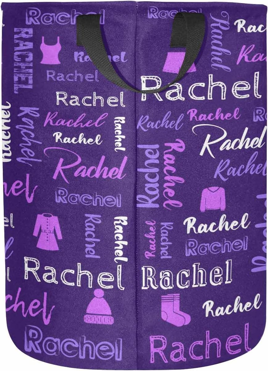 MyPupSocks Cesta redonda personalizada para la ropa sucia con nombre, monograma inicial personalizado y morado y blanco, impermeable, con asas,