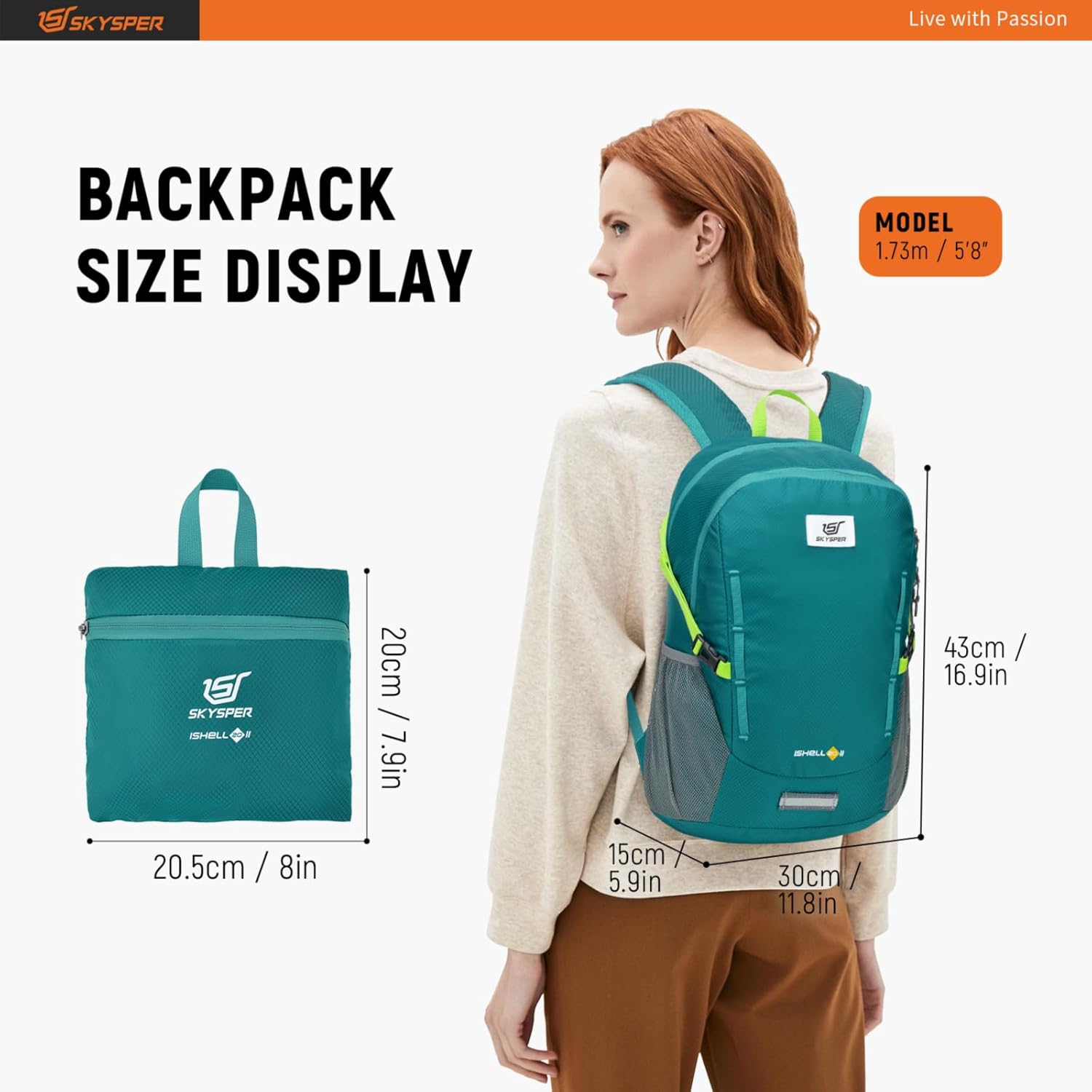SKYSPER Mochila ligera de senderismo  Mochila de viaje pequeña de 20L Mochila plegable resistente al agua para mujeres y hombres