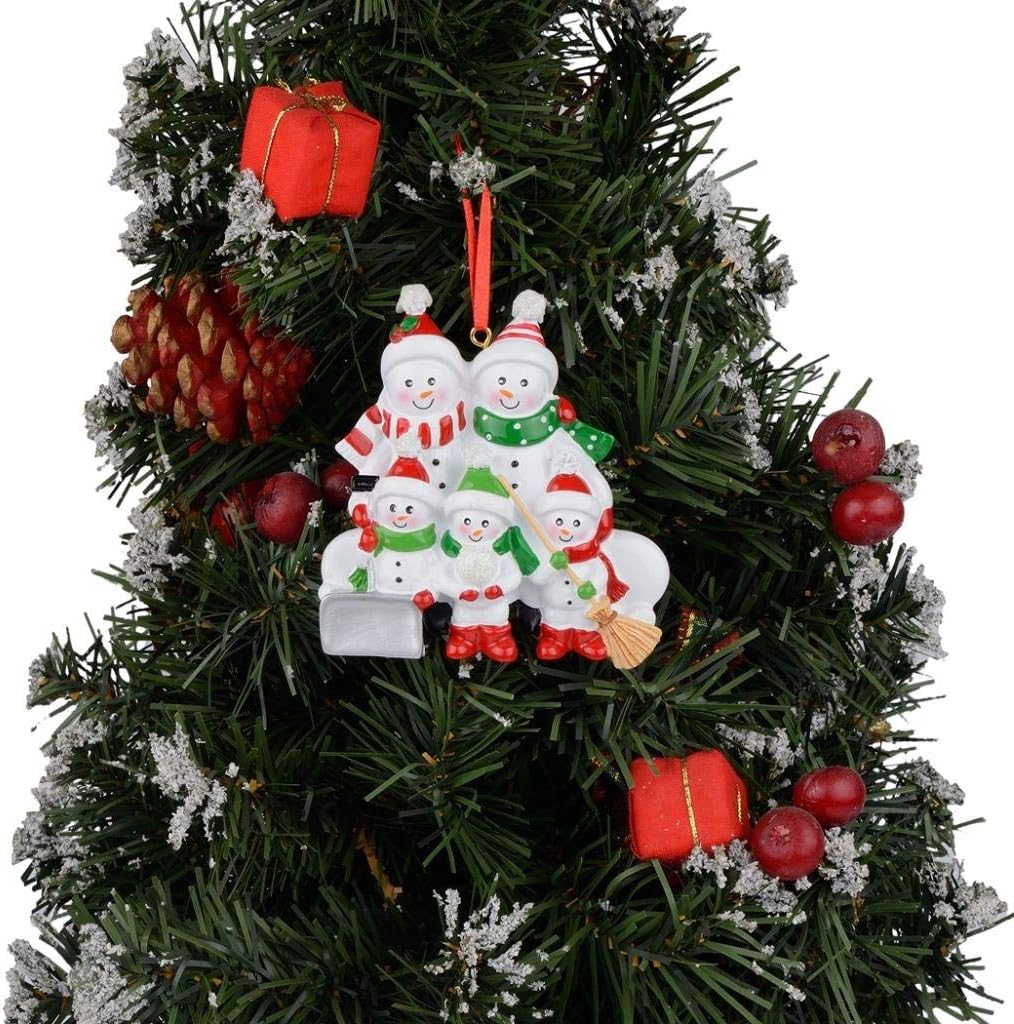 Adorno navideño personalizado para familia de 5 personas con pala, muñeco de nieve de familia de cinco, decoración de árbol de Navidad de