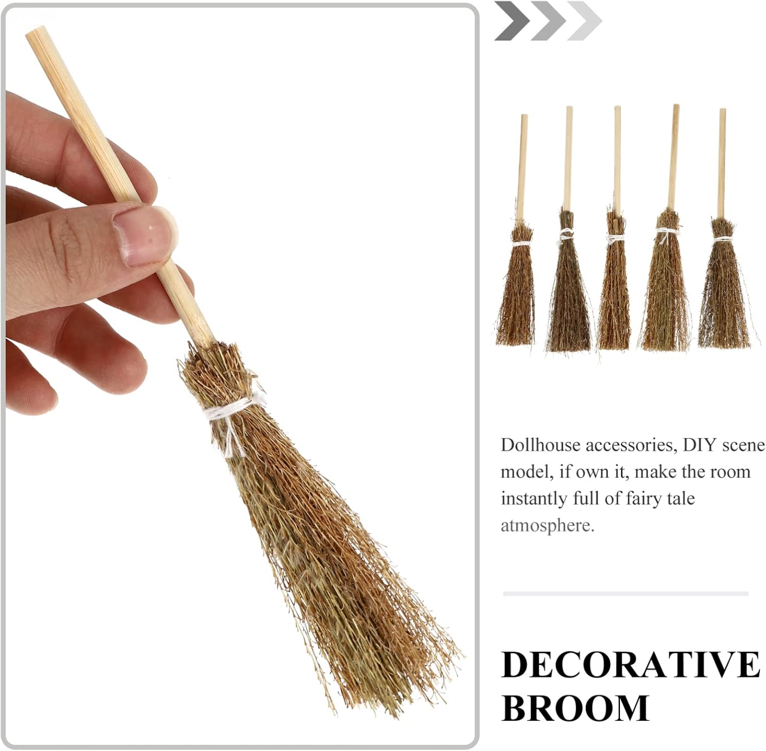 Toyvian Escoba batidora para casa de muñecas, escoba en miniatura, escoba de apoyo de brujas, decoración para colgar disfraces de escoba, accesorios