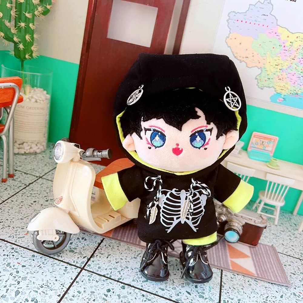 niannyyhouse Muñeca de peluche de 7.9 in con capucha y cuerpo de peluche humanoide desnudo, pantalones de cuero, ropa de muñeca Kpop (A-2)