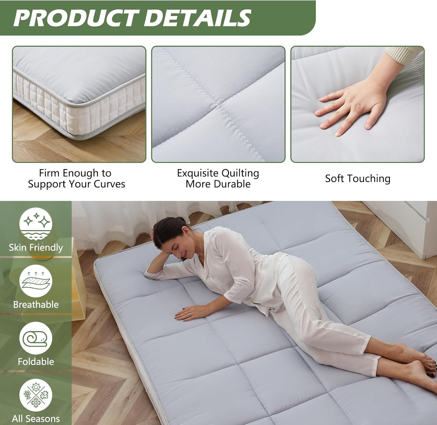 Colchón japonés de suelo futón, cubrecolchón plegable grueso de tatami, colchón enrollable, tapete plegable para dormir, tumbona transpirable,