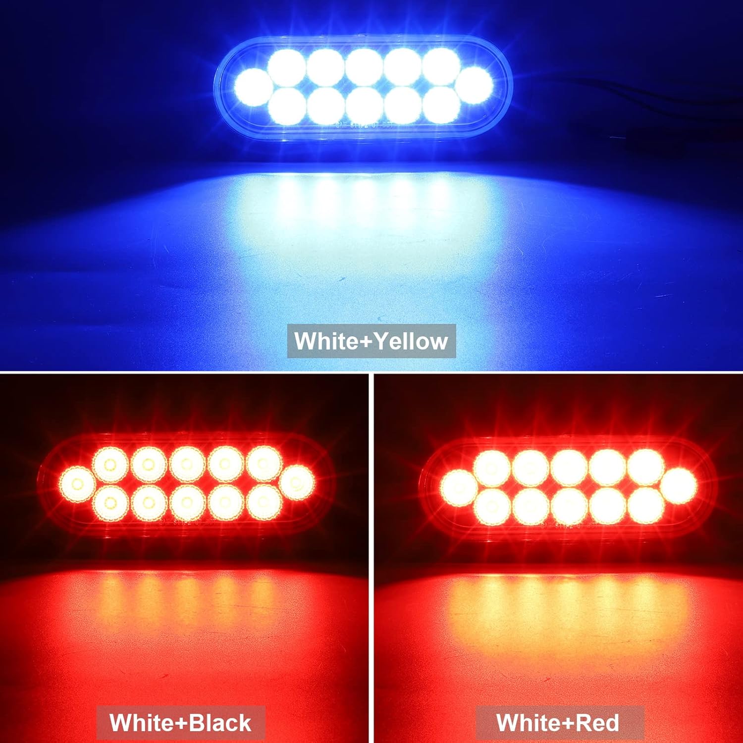 Partsam Juego de 2 luces traseras ovaladas rojas de 6.7 pulgadas y luces auxiliares azules, 12 diodos con ojales de goma y 3 clavijas, luces