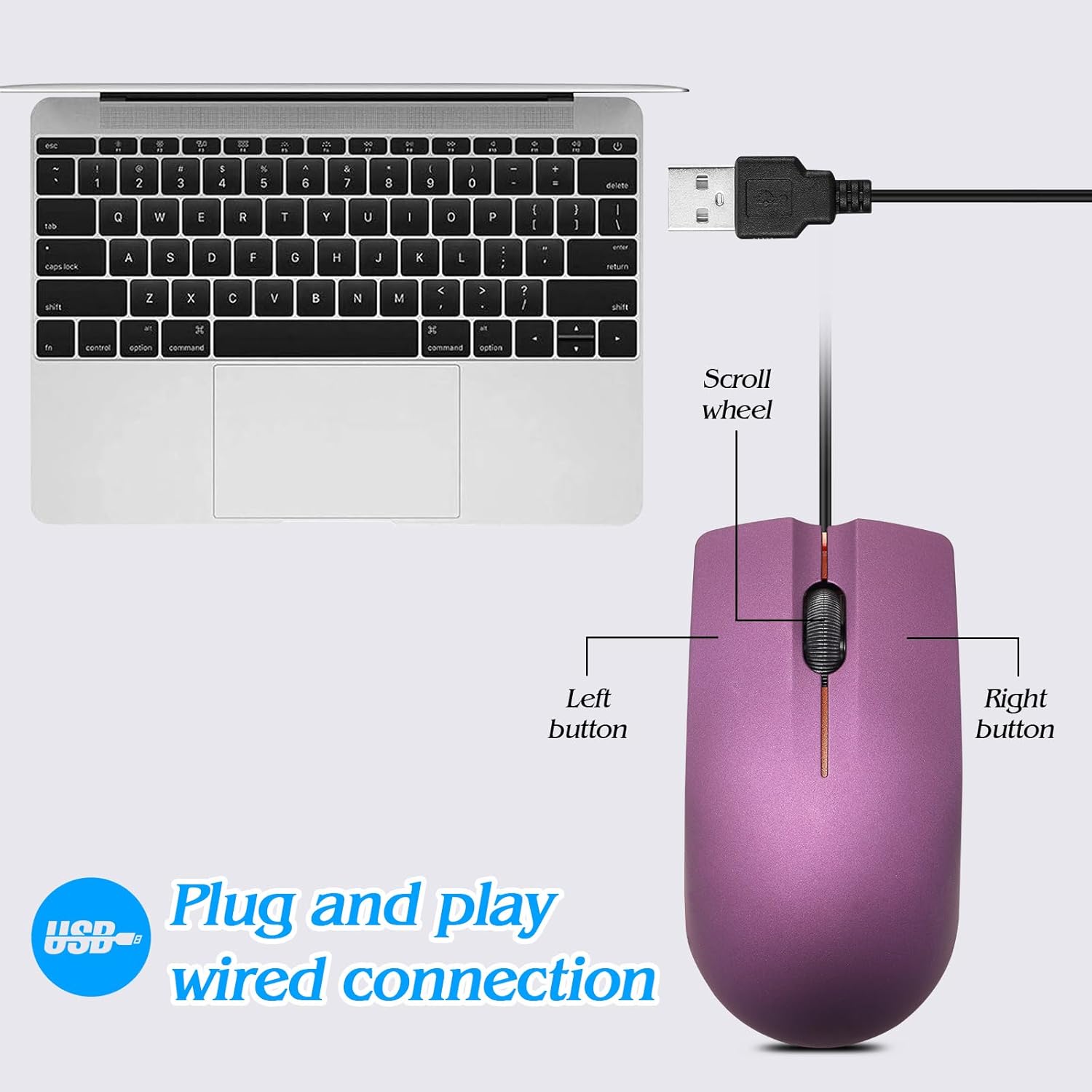 Guiheng Ratón con cable, mouse USB con cable para mano derecha o izquierda, mouse ergonómico de computadora con clics duraderos para PC,