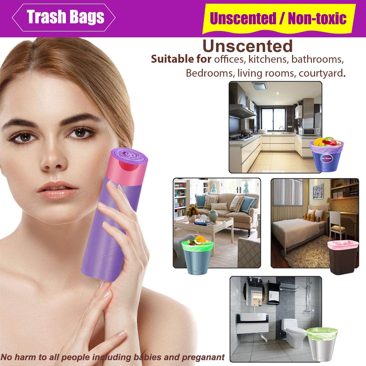 Samll – Bolsas de basura extragruesas y fuertes de 2.6 a 6 galones, bolsas de basura con cordón de 4 galones, bolsas de basura pequeñas sin perfume