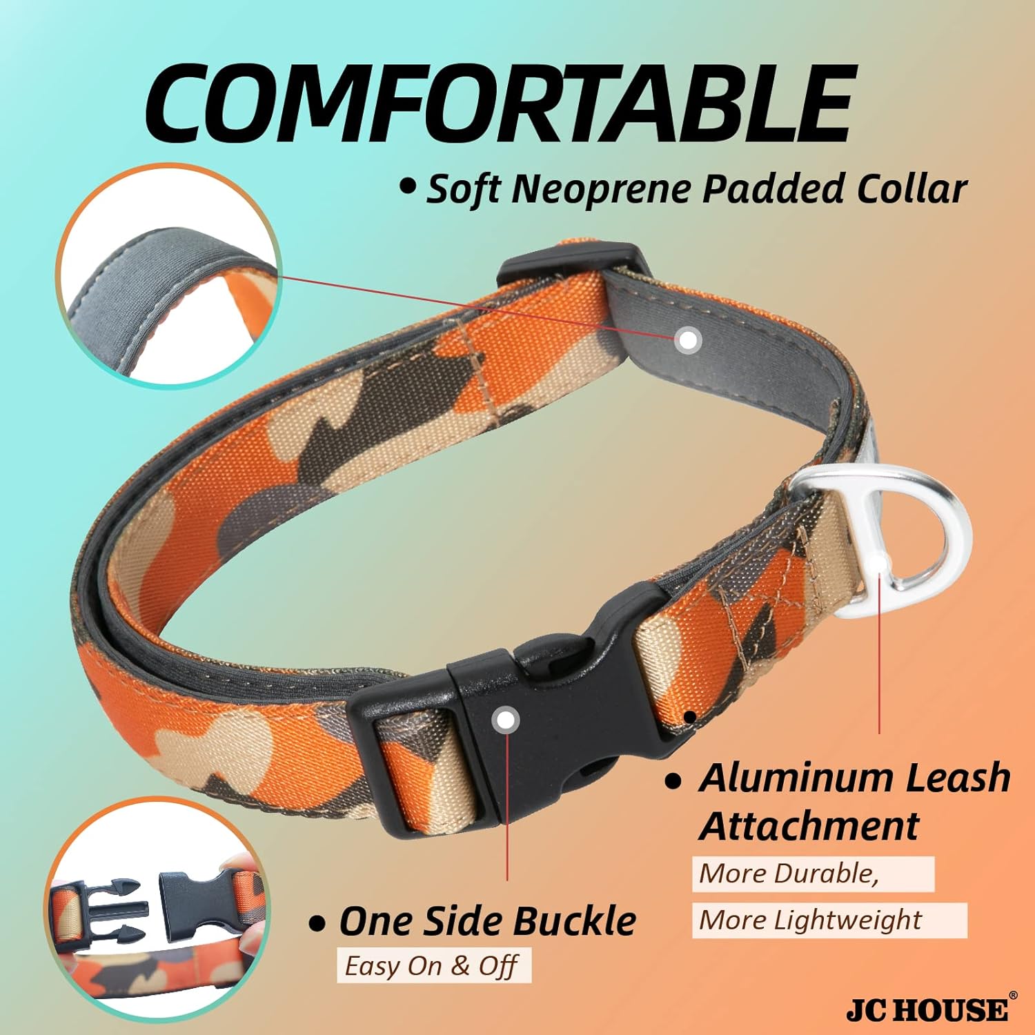 JC HOUSE Collar para perro acolchado suave, cuello de 9 a 14 pulgadas, collar ajustable resistente con logotipo reflectante 3M para perros pequeños,