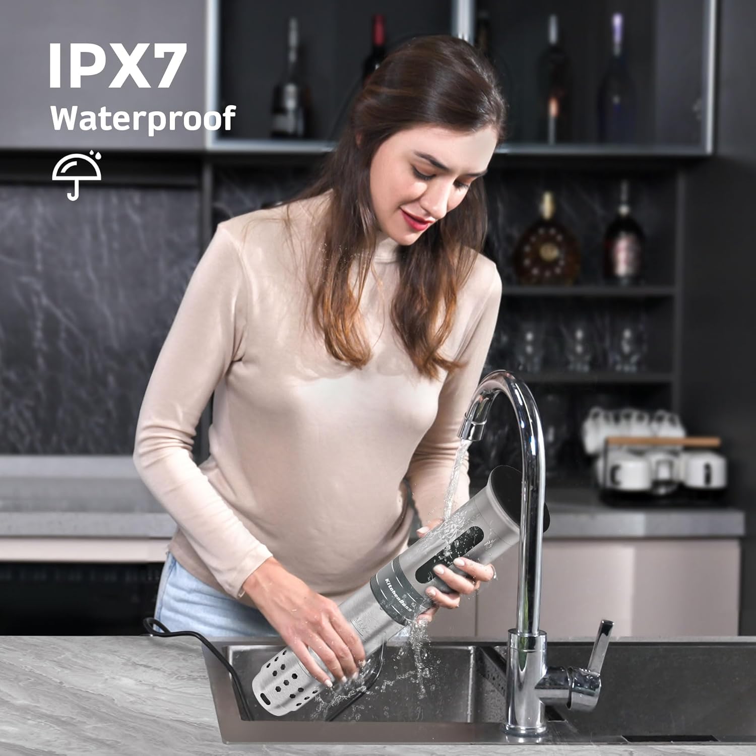 KitchenBoss Wifi Sous Vide Machine Ultra-silencioso Sous-vide Immersion Circulator Cooking Machine APP Control 1100W, IPX7 impermeable Precision