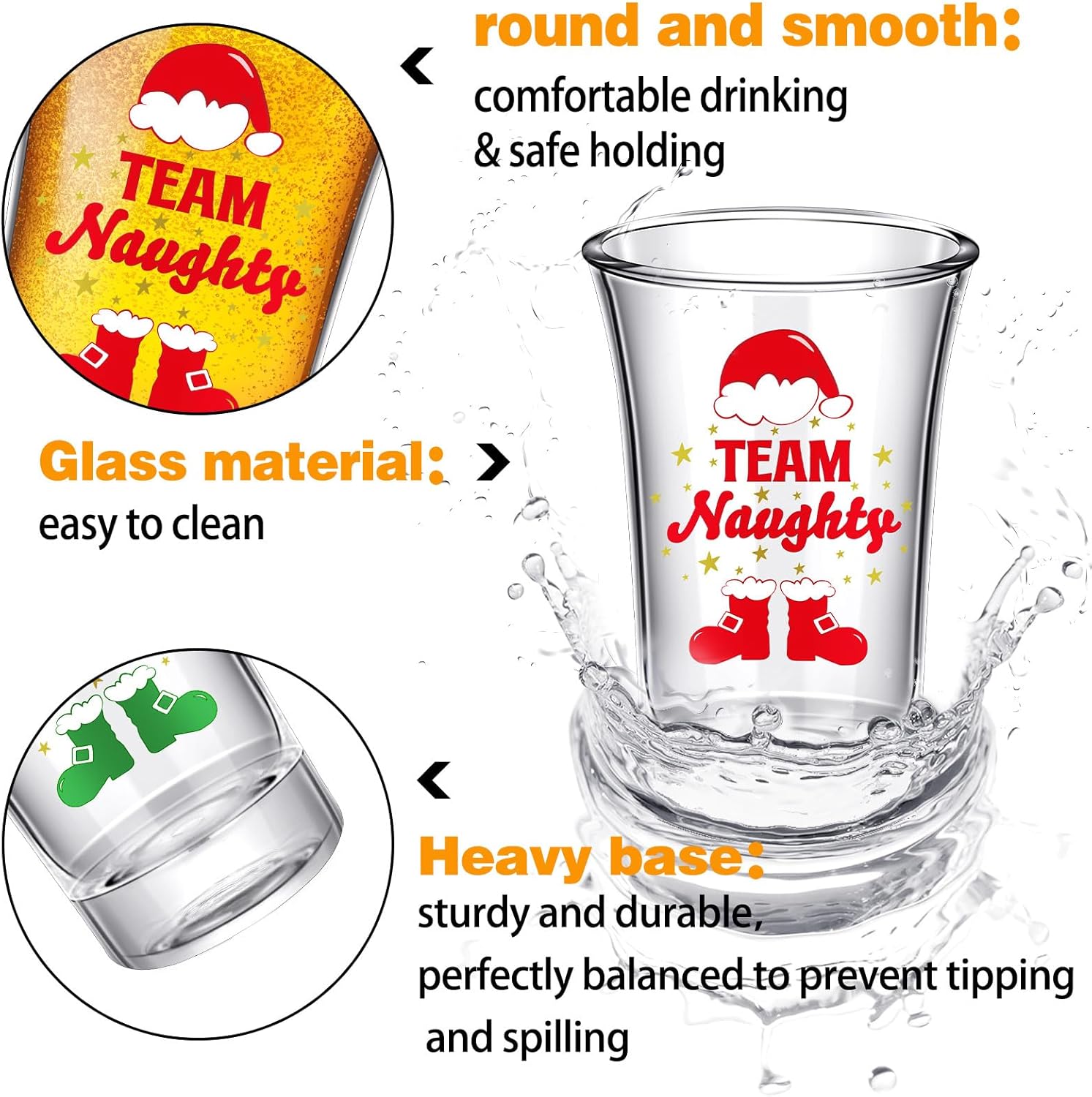 24 vasos de chupito de Navidad a granel de 1.2 onzas, reutilizables, para el equipo, travieso o bonito, vasos de acrílico transparente, juego de