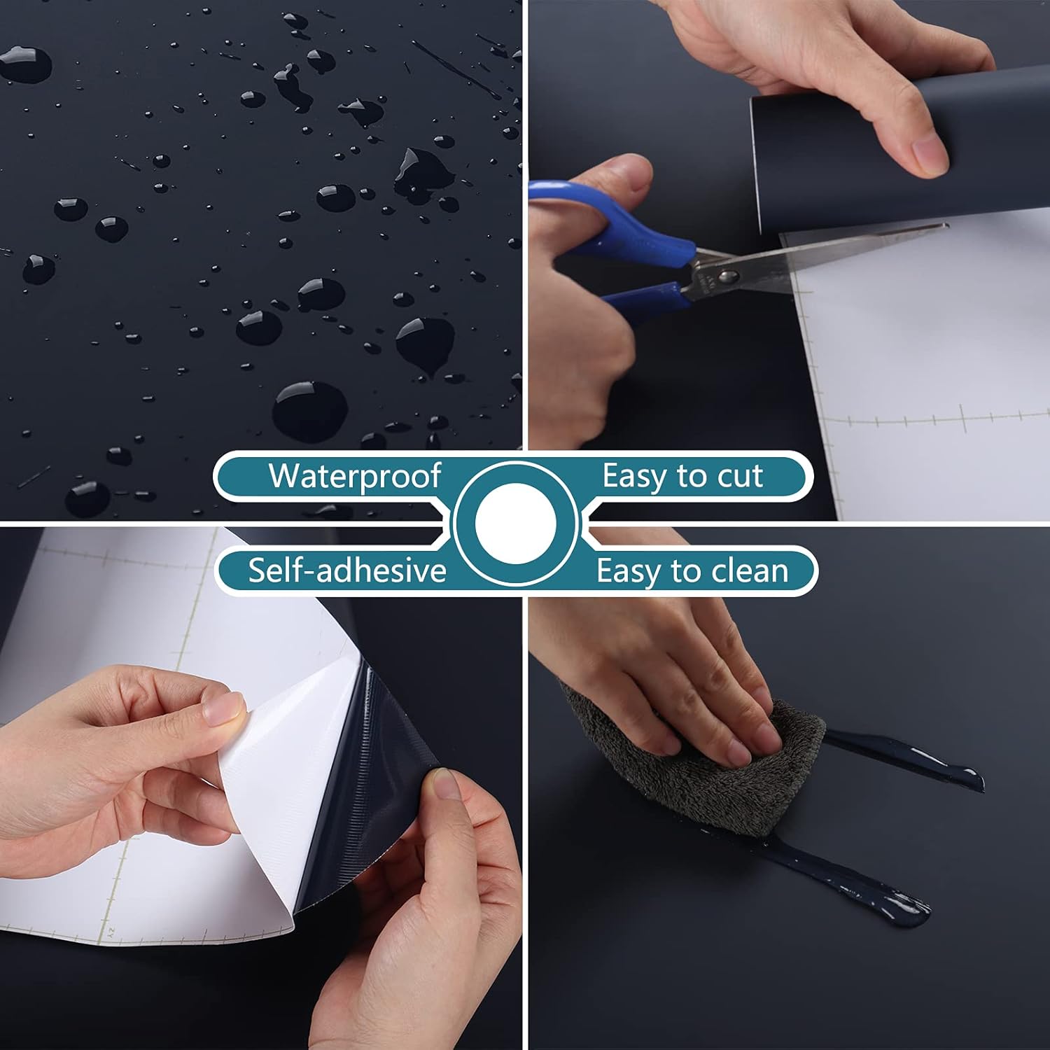 VEELIKE Papel tapiz de 15.7 x 354 pulgadas, color azul sólido, autoadhesivo, mate, azul marino, papel de contacto, extraíble, impermeable, película