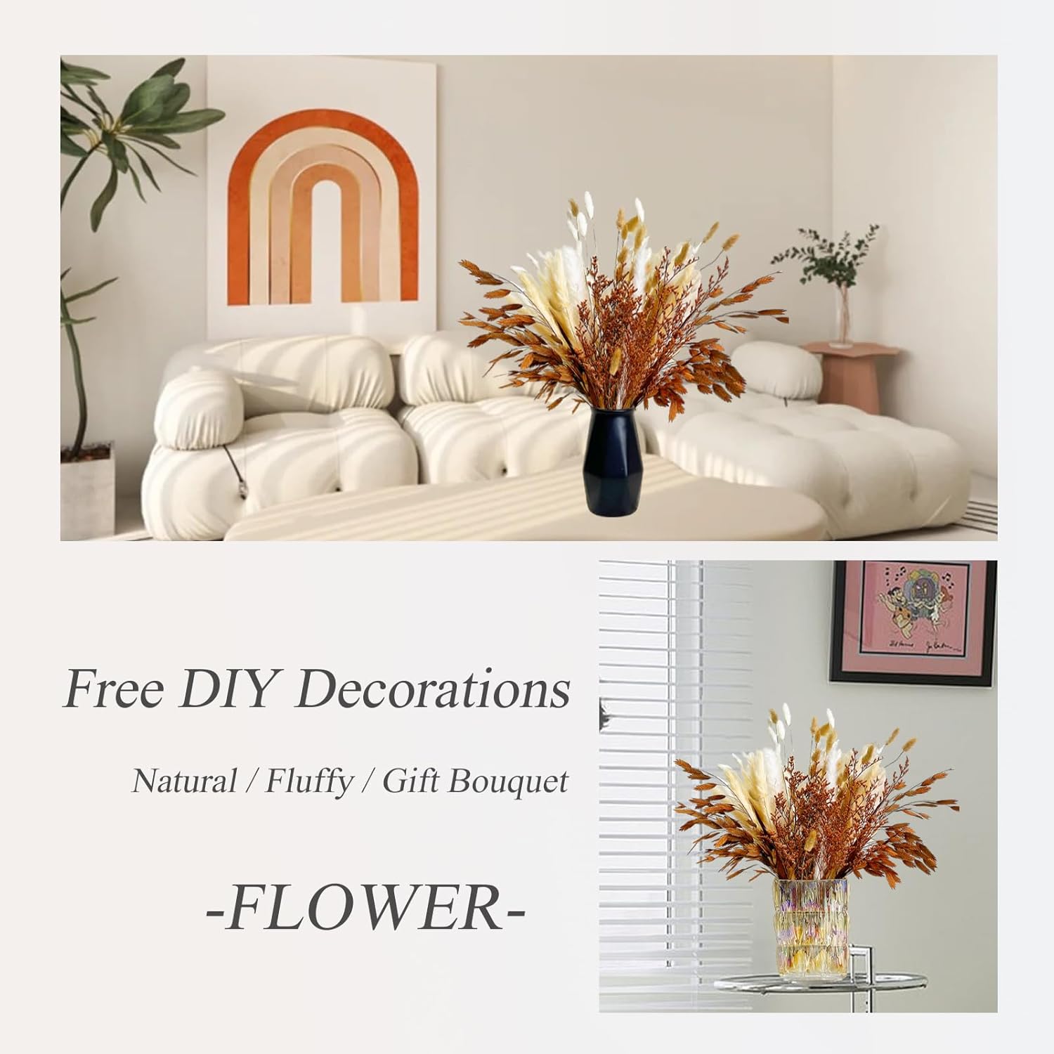 99 piezas de hierba seca de las pampas boho, decoración del hogar, flores secas naturales, hierba de pampa, cola de conejo, ramas de hierba pomposa,