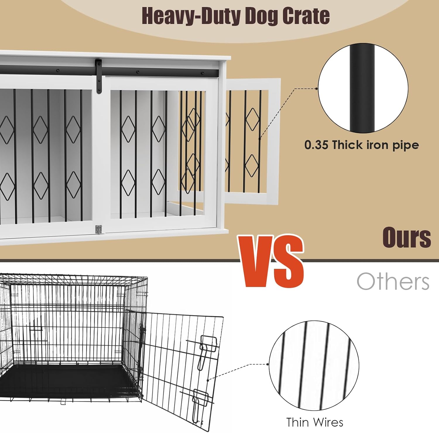 Arlopu Mueble de jaula para perros con puerta corrediza de granero, mesa auxiliar de madera de 39.4 pulgadas, con apertura superior, divisor