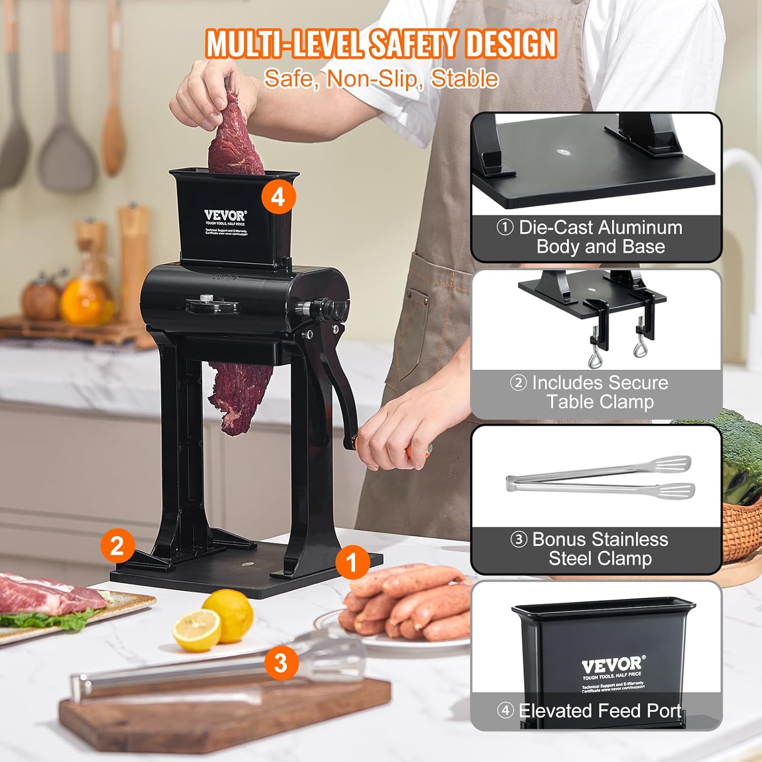 VEVOR Ablandador de carne comercial, máquina ablandadora de carne de acero inoxidable resistente, herramienta de cocina de operación manual rápida y