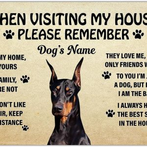Felpudo personalizado de Doberman Pinscher para cachorros cuando visites mi casa, por favor recuerde, bienvenida, tapete para puerta delantera, para Felpudo personalizado de Doberman Pinscher para cachorros cuando visites mi casa, por favor recuerde, bienvenida, tapete para puerta delantera, para