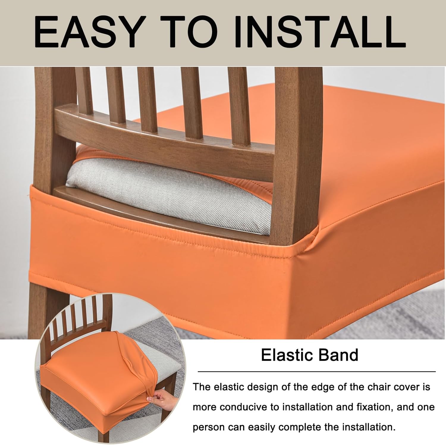 HAOYONG Funda de asiento impermeable para sillas de comedor, 4 piezas, de piel sintética, lavable, protector de asiento suave y elástico para sillas