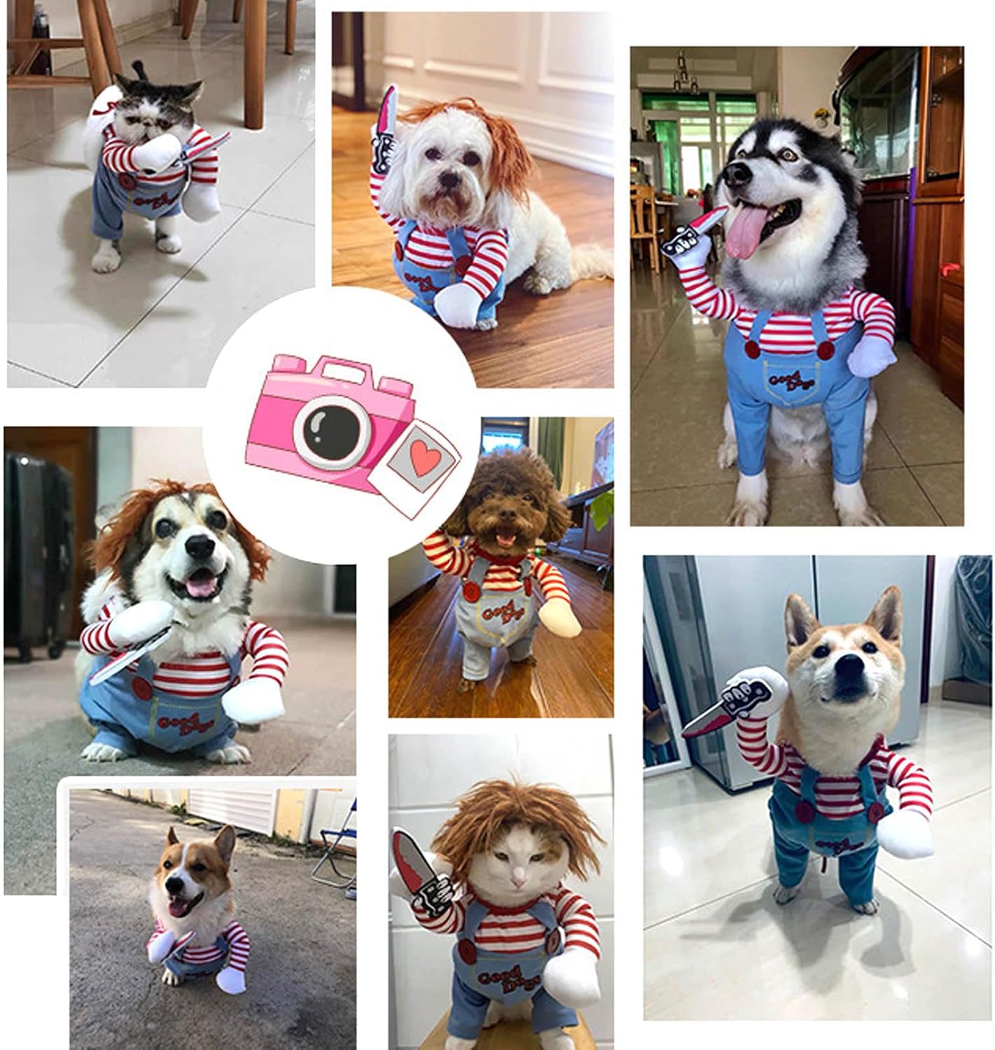 Disfraz de muñeca mortal para perro, novedoso disfraz de Halloween para perro, traje divertido para cosplay, ropa linda para perros pequeños,