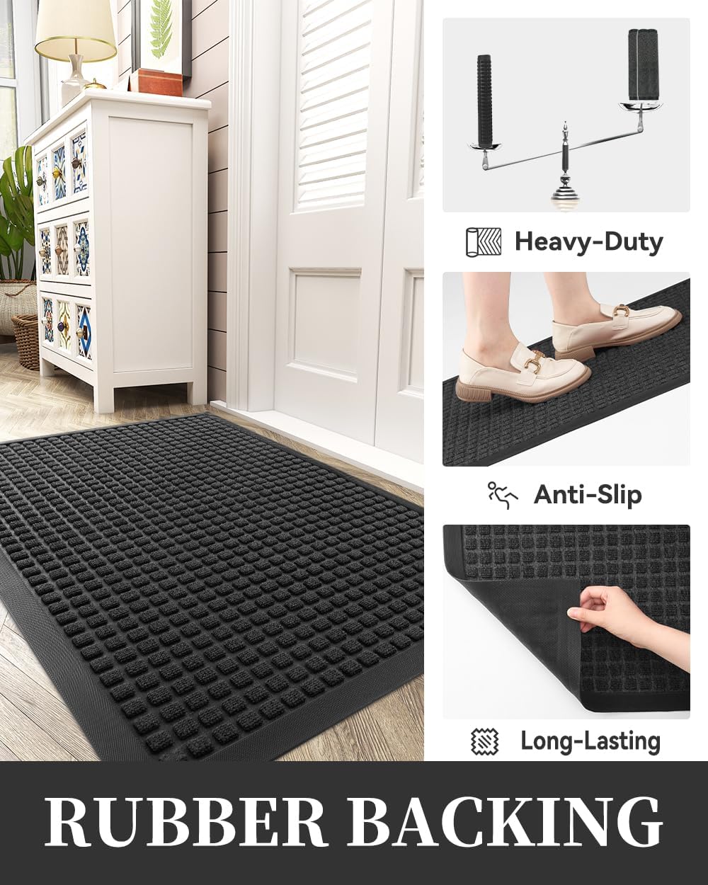 MontVoo – Tapete para puerta delantera, tapete de entrada exterior, tapete para puerta interior y exterior para entrada, tapete de bienvenida grueso