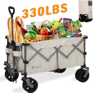 Carro de playa de 220 litros con ruedas grandes, plegable con capacidad de 330 libras, vagones de comestibles utilitarios con frenos, carrito de Carro de playa de 220 litros con ruedas grandes, plegable con capacidad de 330 libras, vagones de comestibles utilitarios con frenos, carrito de