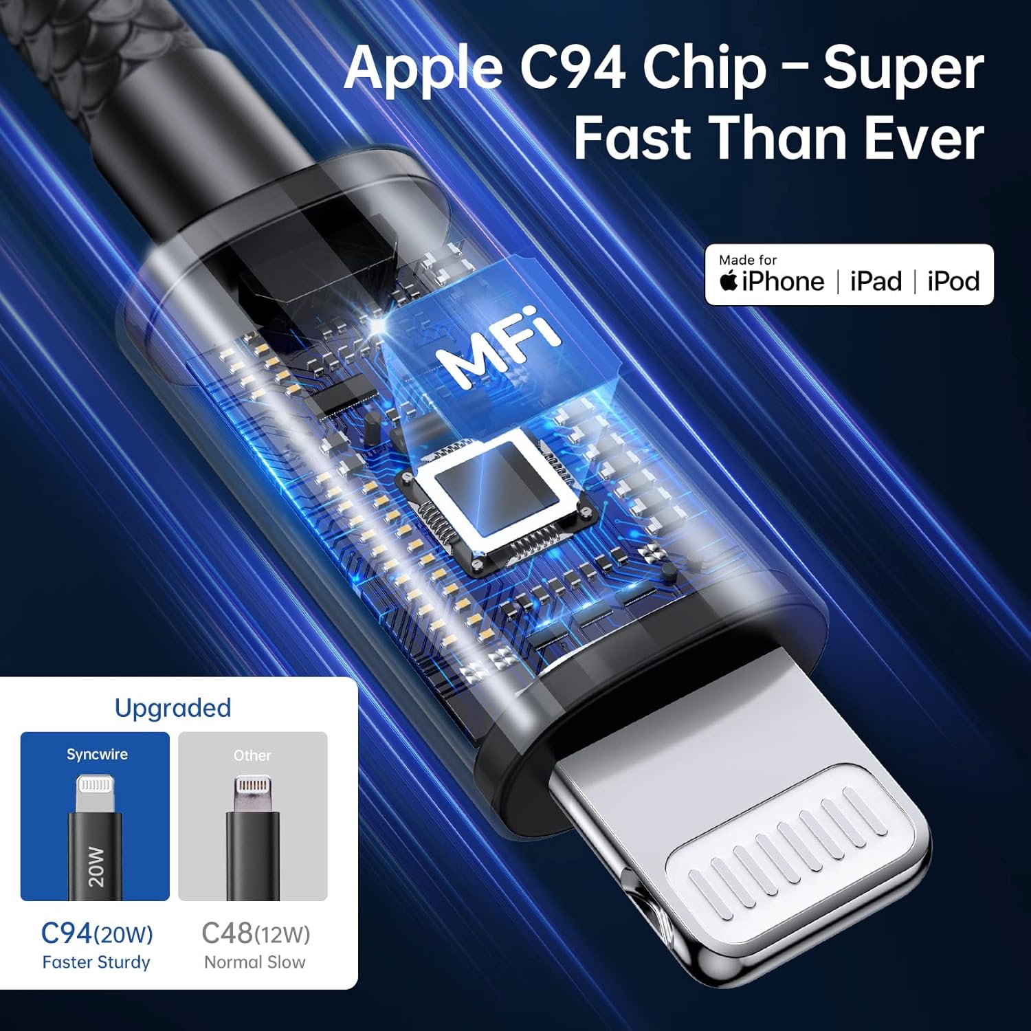 Certificado MFi de Apple Syncwire Cargador de coche para iPhone de 32 W, cargador de coche súper rápido, cargador de coche USB para iPhone con cable