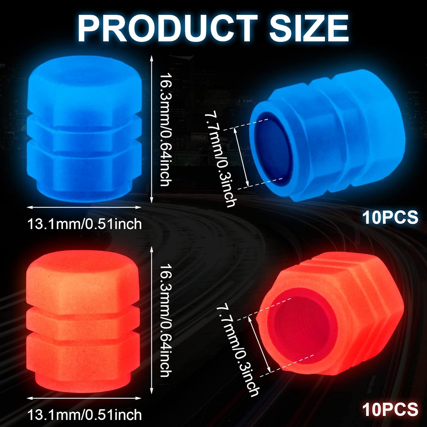PAGOW 20 tapas de aire para neumáticos luminosos que brillan en la noche, con luces fluorescentes, para automóvil, SUV, motocicletas, camiones,