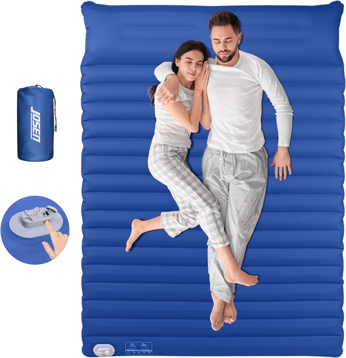 JOSEN Colchoneta eléctrica para campamento, colchón inflable automático para campamento, tamaño Queen de 75 x 55 pulgadas, doble colchón de