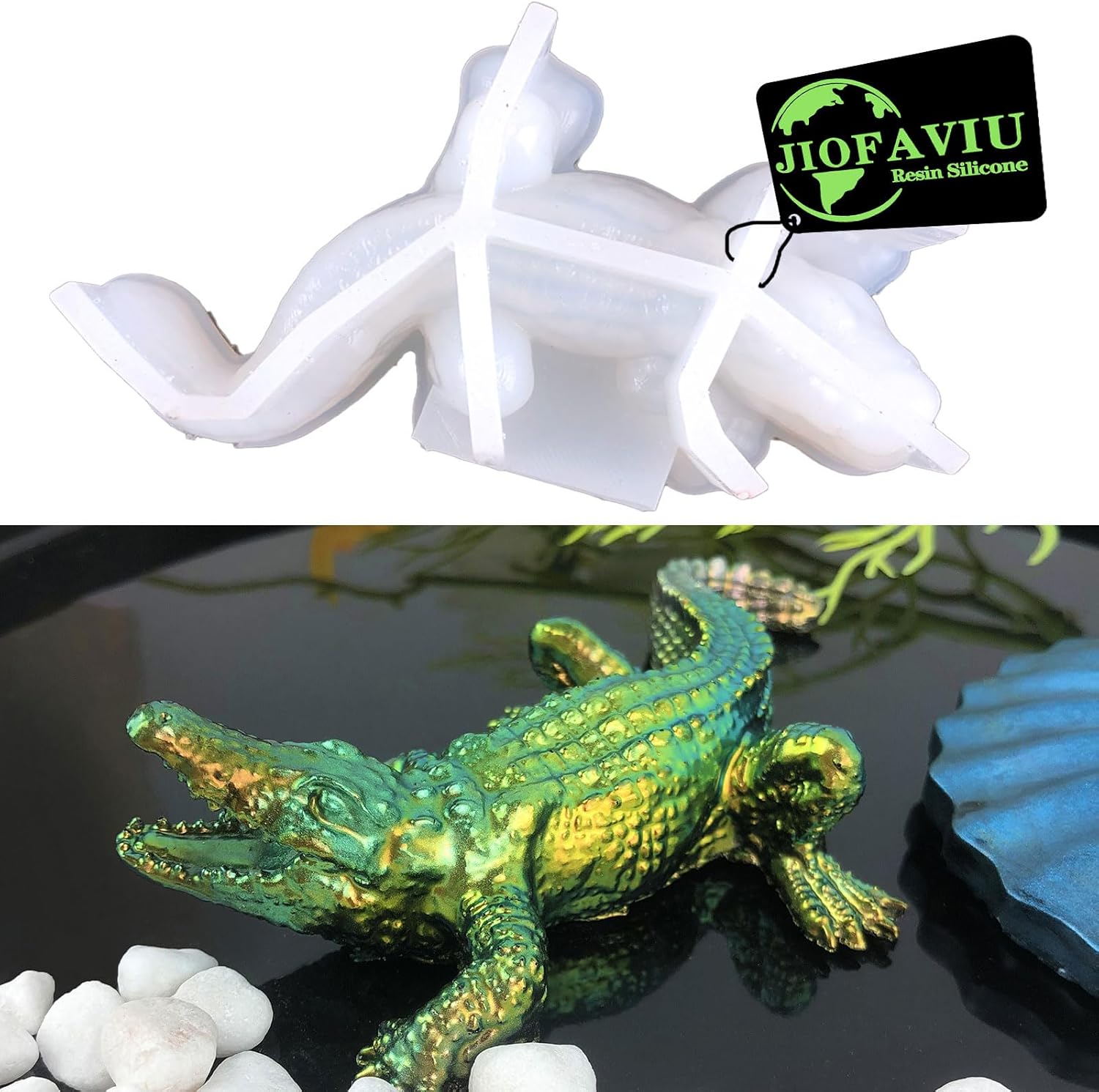 JIOFAVIU Molde de resina de cocodrilo de silicona, molde de silicona de 4.96 pulgadas para resina epoxi y resina UV, molde de resina animal único