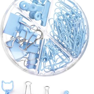 CREECHWA Juego de clips de papel azules y clips para carpeta, carpetas de metal de varios tamaños con pasadores, bonitos suministros de oficina para CREECHWA Juego de clips de papel azules y clips para carpeta, carpetas de metal de varios tamaños con pasadores, bonitos suministros de oficina para