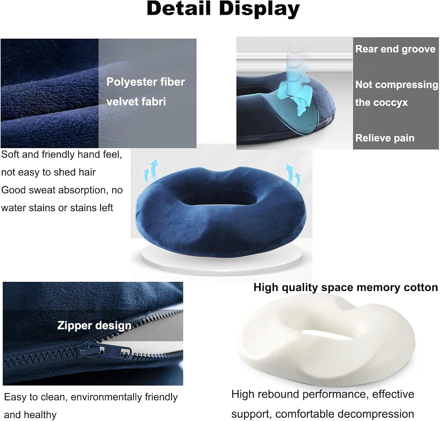 Cojín ergonómico para coxis de hemorroides, cojín de asiento ergonómico para aliviar el dolor de próstataciáticasuelo pélvicoúlceras por presión