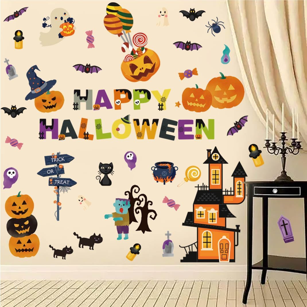 Calcomanías de Halloween para ventana, lindas calcomanías de Halloween para ventana, faroles de truco o trato, decoraciones de calabazas para niños,