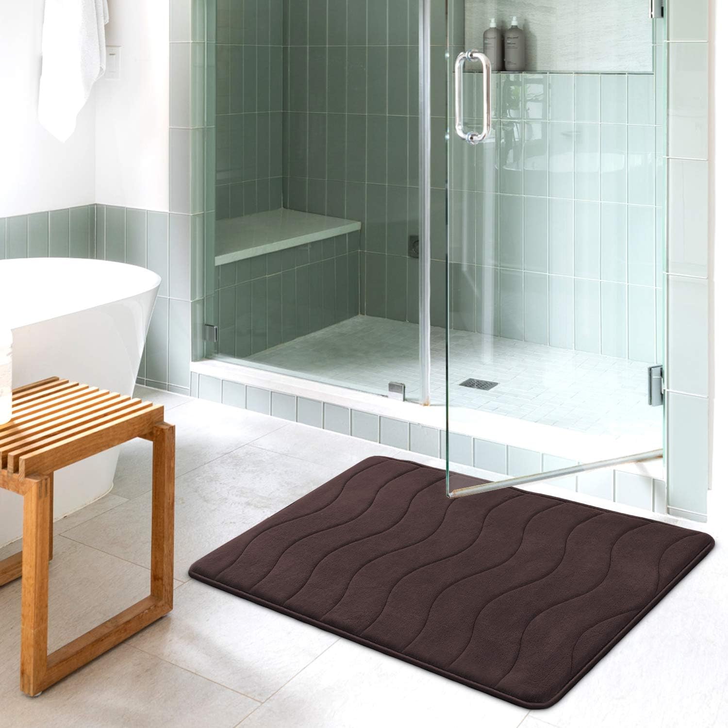Flamingo P Tapete de baño de espuma viscoelástica para baño, antideslizante, terciopelo grueso, suave y cómodo, absorbente de agua, lavable a