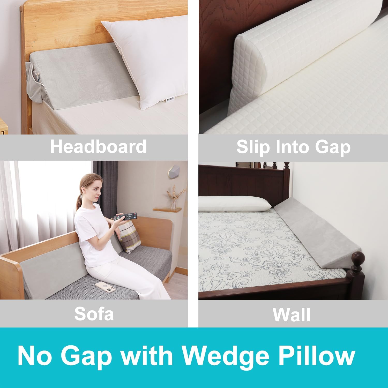 TokSay Almohada de cuña de cama tamaño Queen de 60 x 10 x 6 pulgadas para cabecero, relleno de espacio entre colchón y cabecero, almohada ajustable