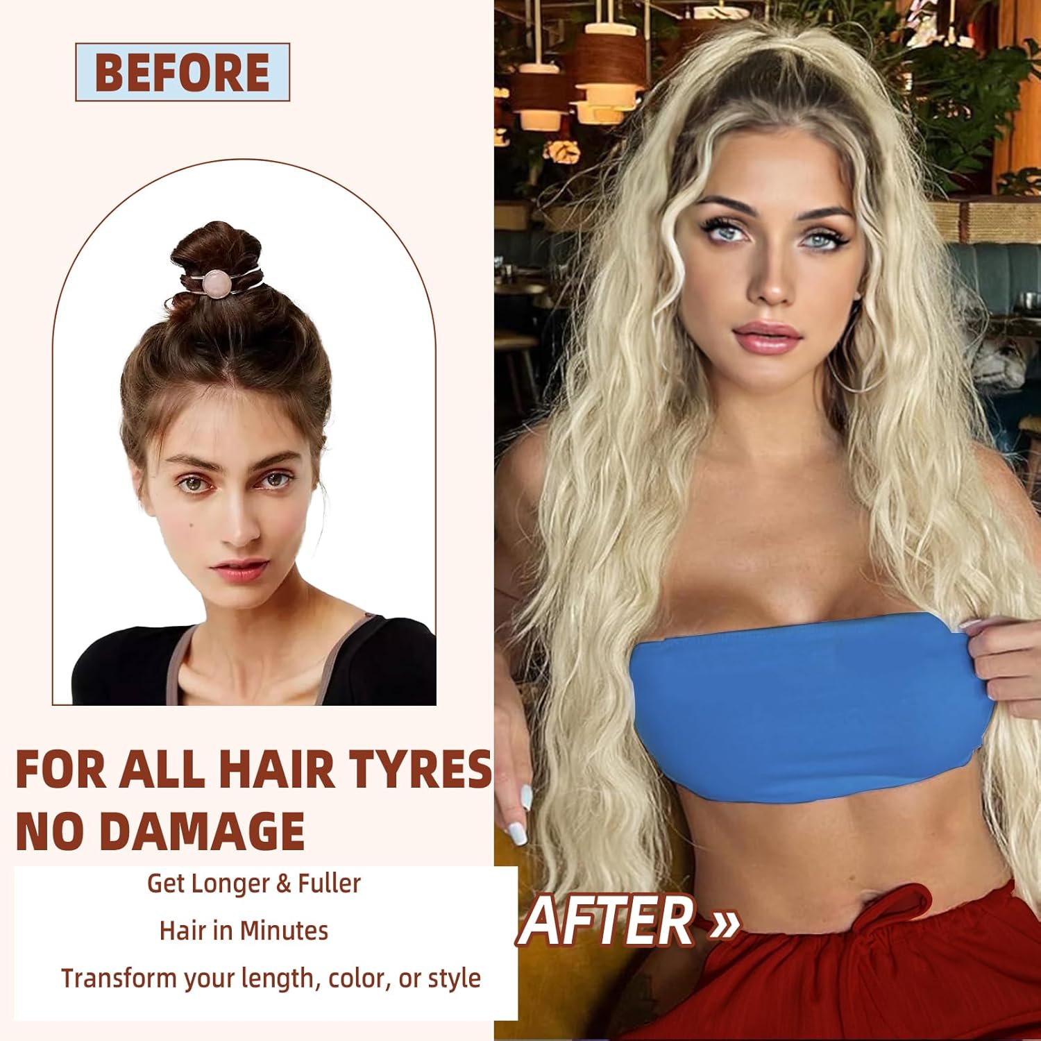 Extensión de cola de caballo de 26 pulgadas, extensiones de cabello largo y rizado con clip, para uso diario en fiestas (26 pulgadas, rubio dorado)