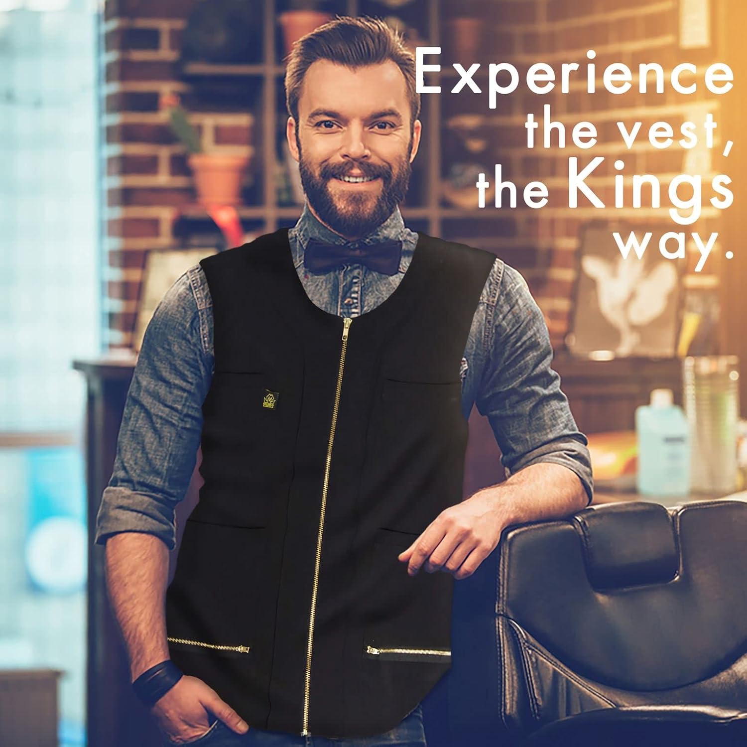 King Midas – Chaleco de peluquero profesional para el cabello, ligero para hombre, chaleco con cremallera unidireccional