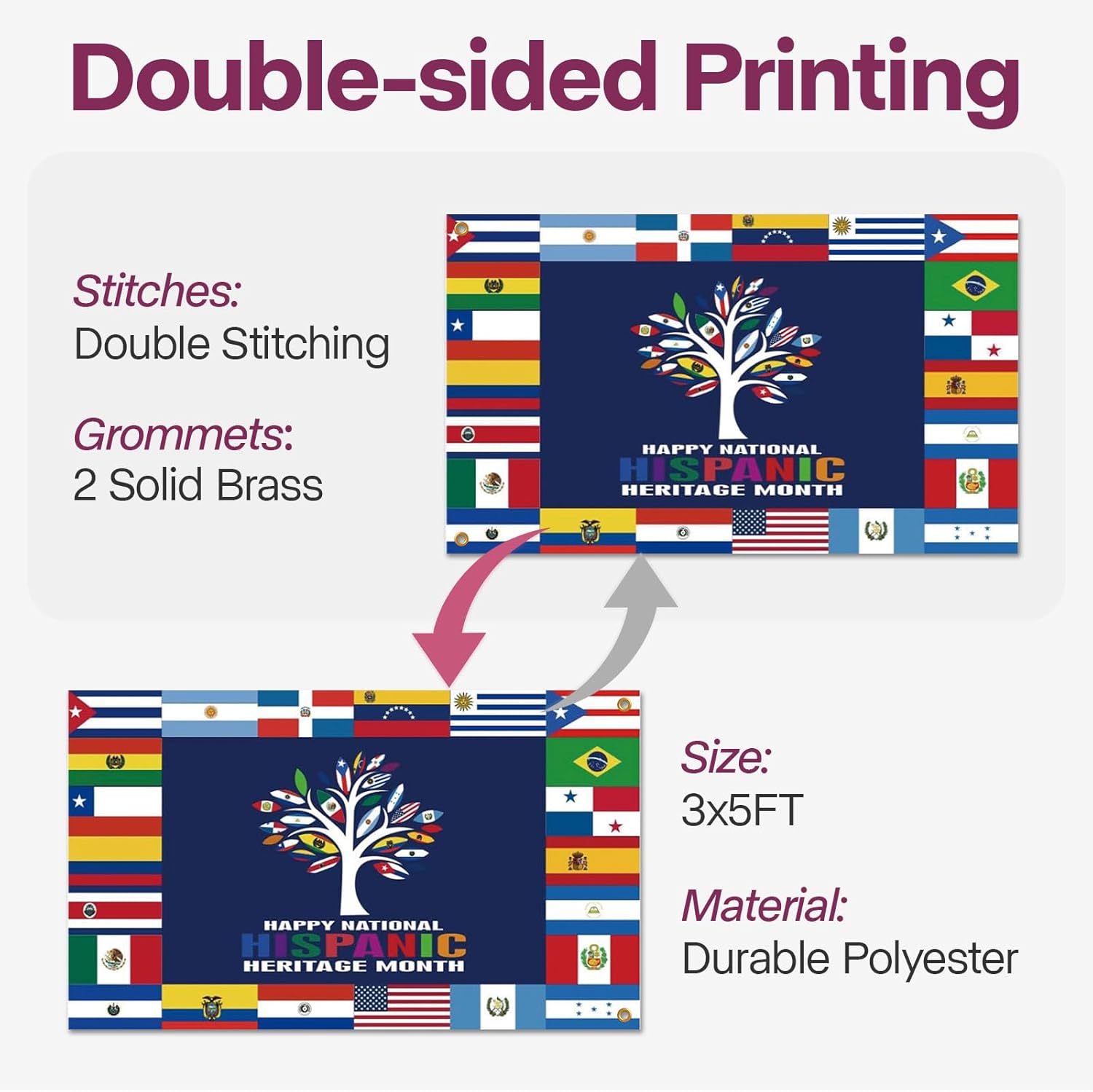 Bandera de árbol de 22 países hispanos hispanos, patrimonio nacional hispano, bandera de 3 x 5 pies, doble impresa, divertida bandera para
