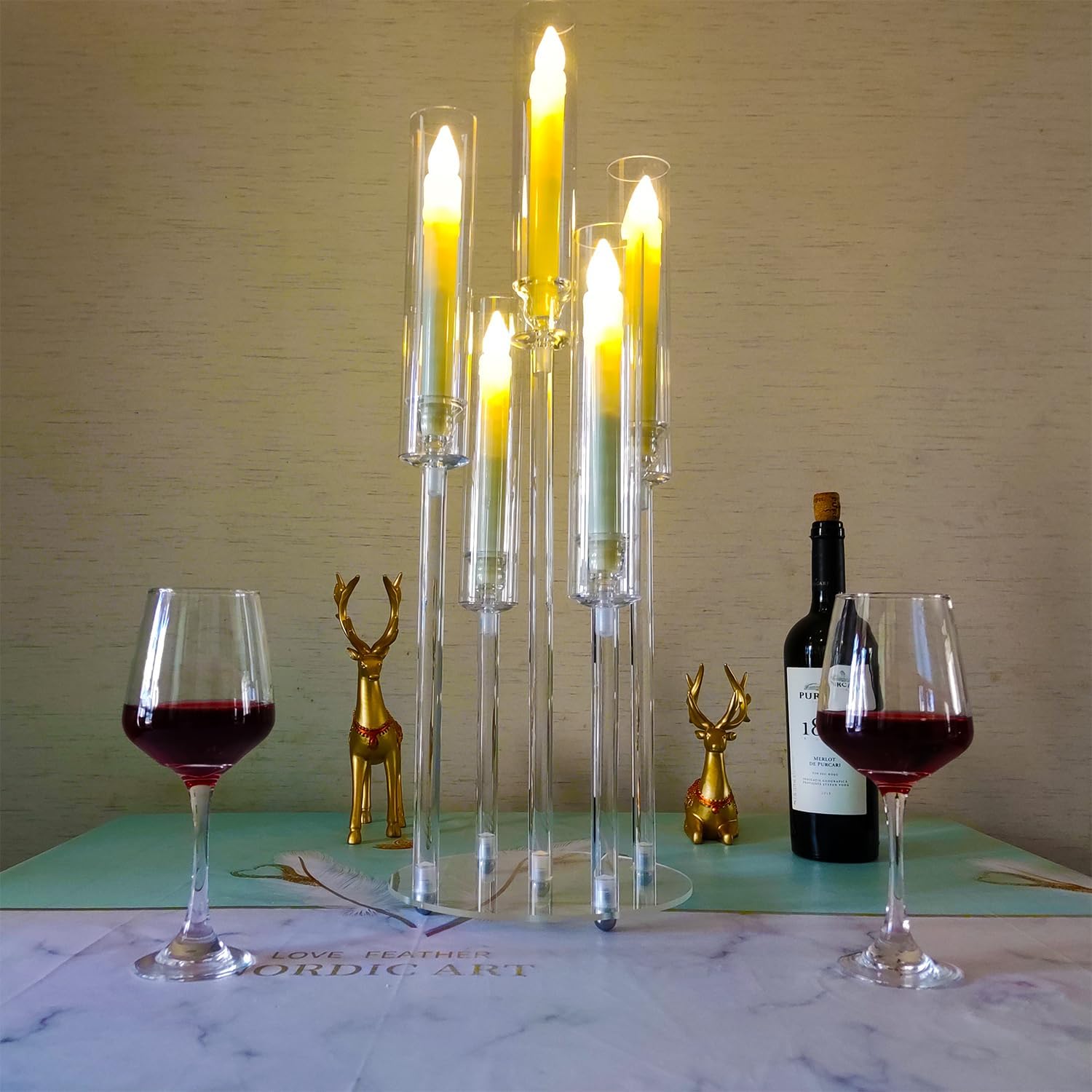 Candelabro transparente de 5 brazos para boda, candelabro acrílico para centro de mesa, candelabro de cristal de 5 brazos con pantalla acrílica para