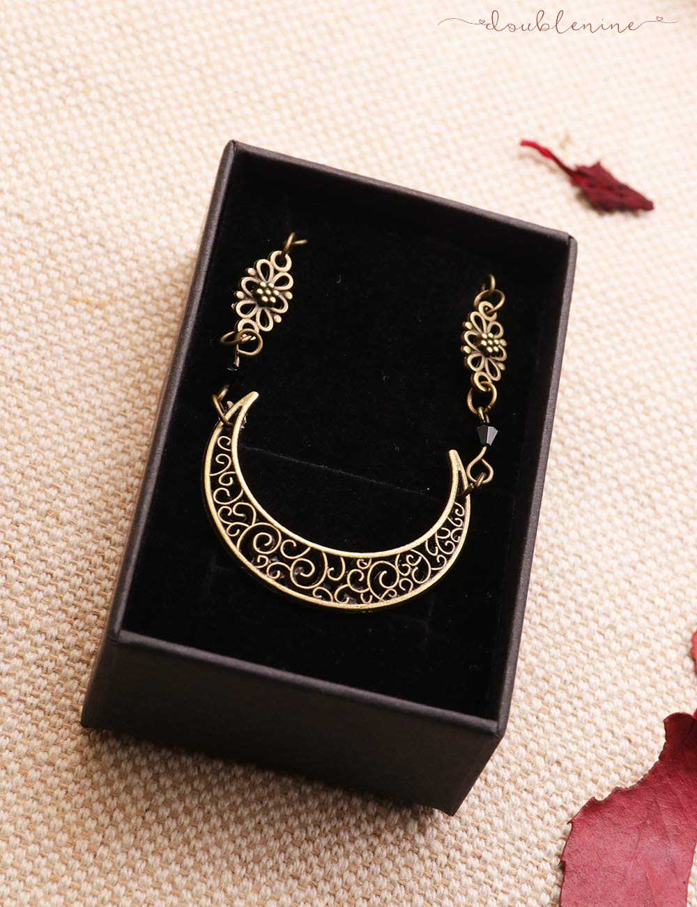 DoubleNine – Colgante de gota de luna creciente con borlas, cadena para la cabeza, cuentas negras, diadema retro de piedra natural, accesorios para