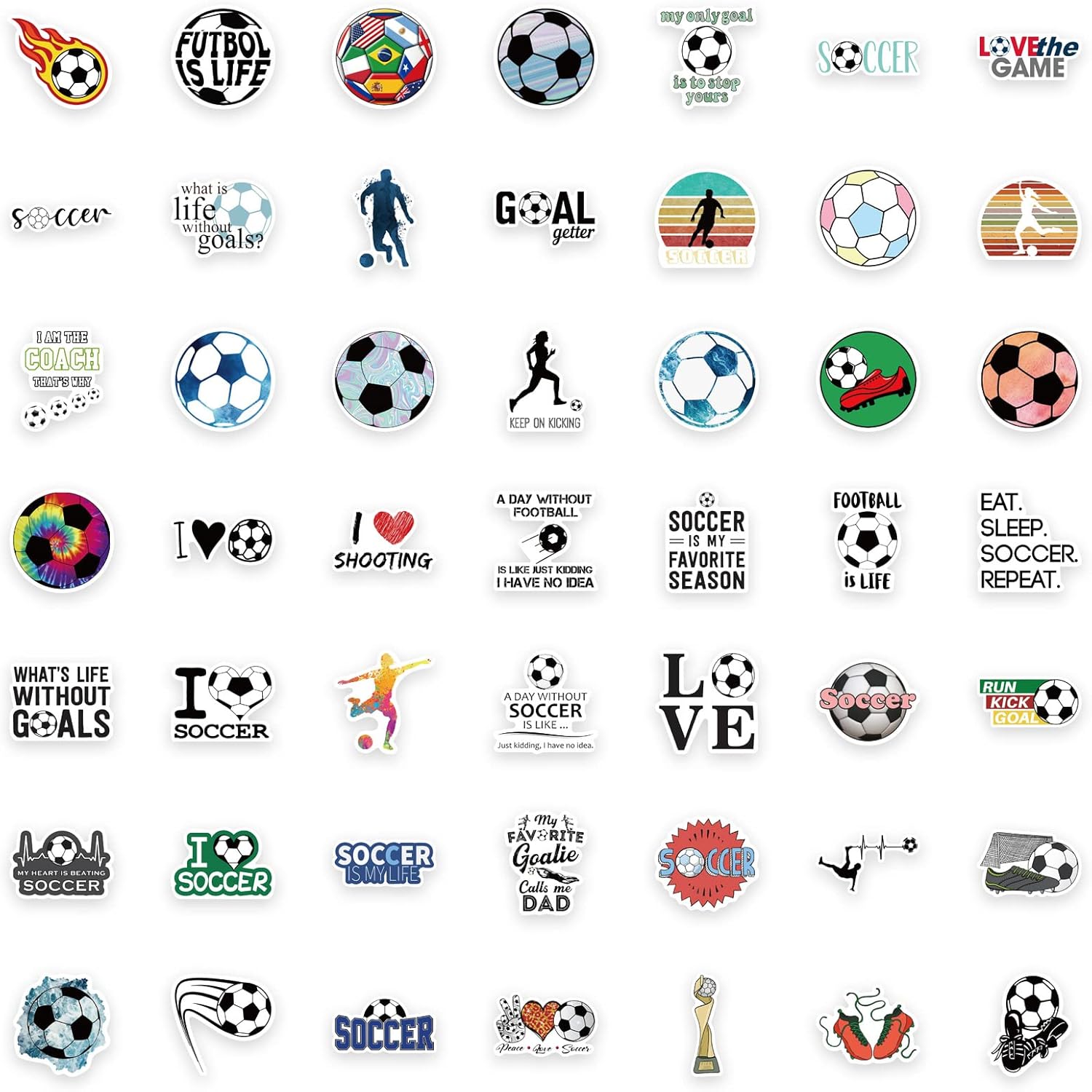 100 calcomanías de fútbol para niños, calcomanías de vinilo impermeables con diseños motivacionales, regalo perfecto para niños, adolescentes y