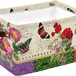 Retro Botanical Storage Basket for Organizing Shelves, Collapsible Storage Bins Boxes with Handle, Spring Floral Butterfly Modern Abstract Art Retro Botanical Storage Basket for Organizing Shelves, Collapsible Storage Bins Boxes with Handle, Spring Floral Butterfly Modern Abstract Art