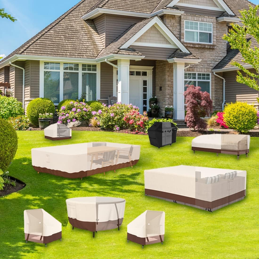 Tuyeho Funda redonda para muebles de patio, tela Oxford duradera para mesa redonda para exteriores, impermeable, resistente a los rayos UV y a los