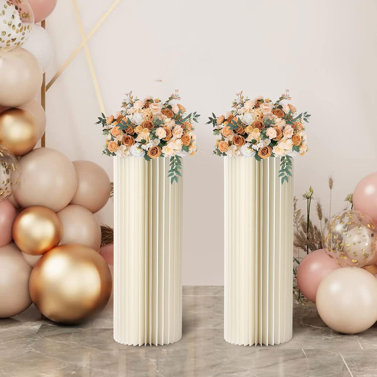 Centros de mesa de boda, jarrones de cartón, exhibición de columnas plegables con tapa de PVC, jarrón de flores, soporte de flores, cilindro de mesa
