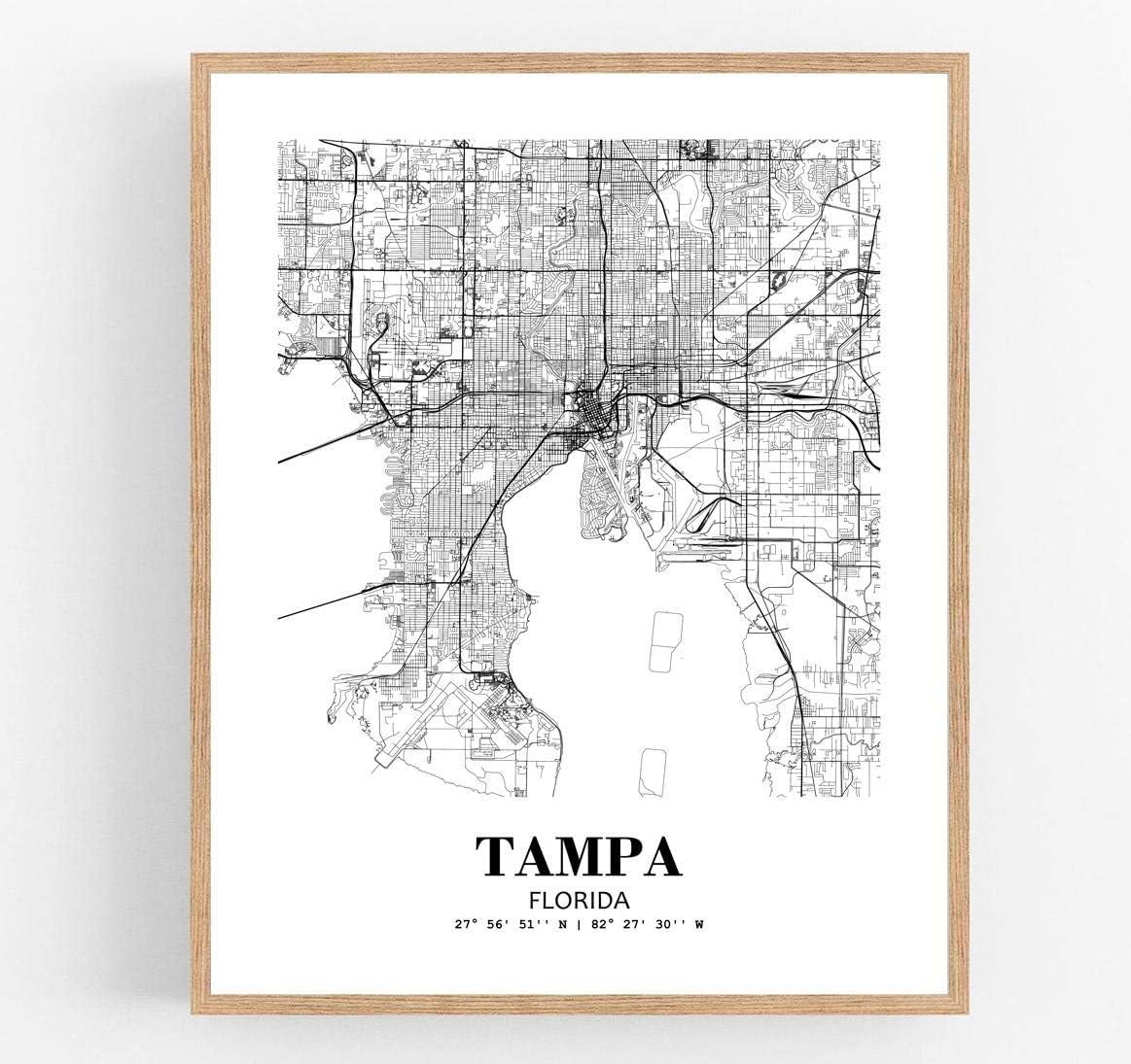 8X10 sin marco Tampa Florida Vista de la ciudad Resumen Camino Moderno Mapa Arte Impresión Póster de pared Oficina Decoración del Hogar Línea