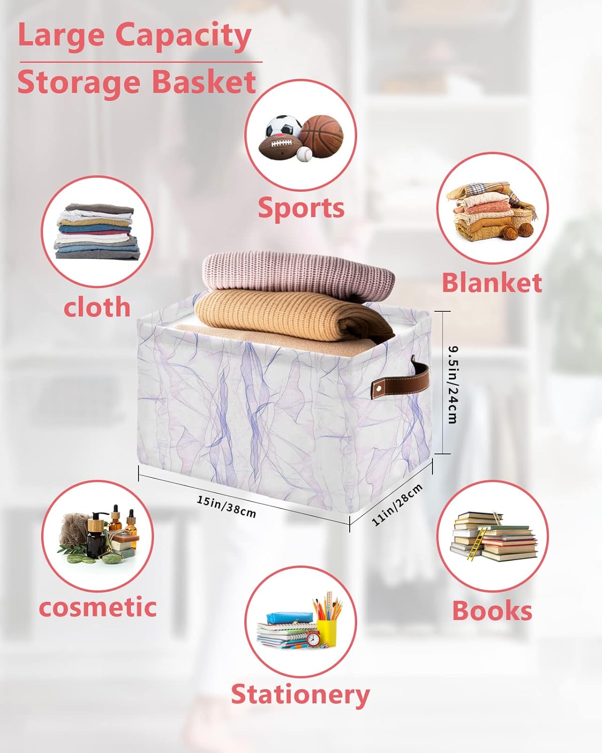 Abstract Marbling Large Storage Baskets Bins Modern Gradient Purple Pink Marble Collapsible Storage Box Laundry Organizer for Closet Shelf Nursery