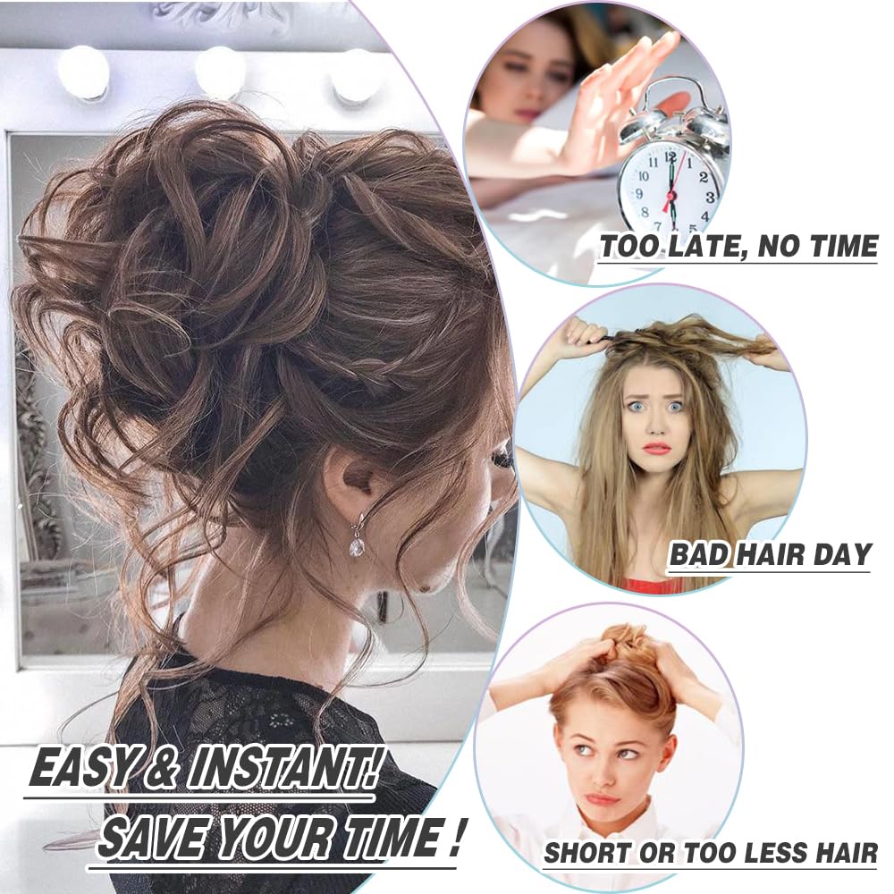 Moño desordenado, pinza de garra, moño despeinado, extensiones de moño sintético rizado para mujer (gris plateado)